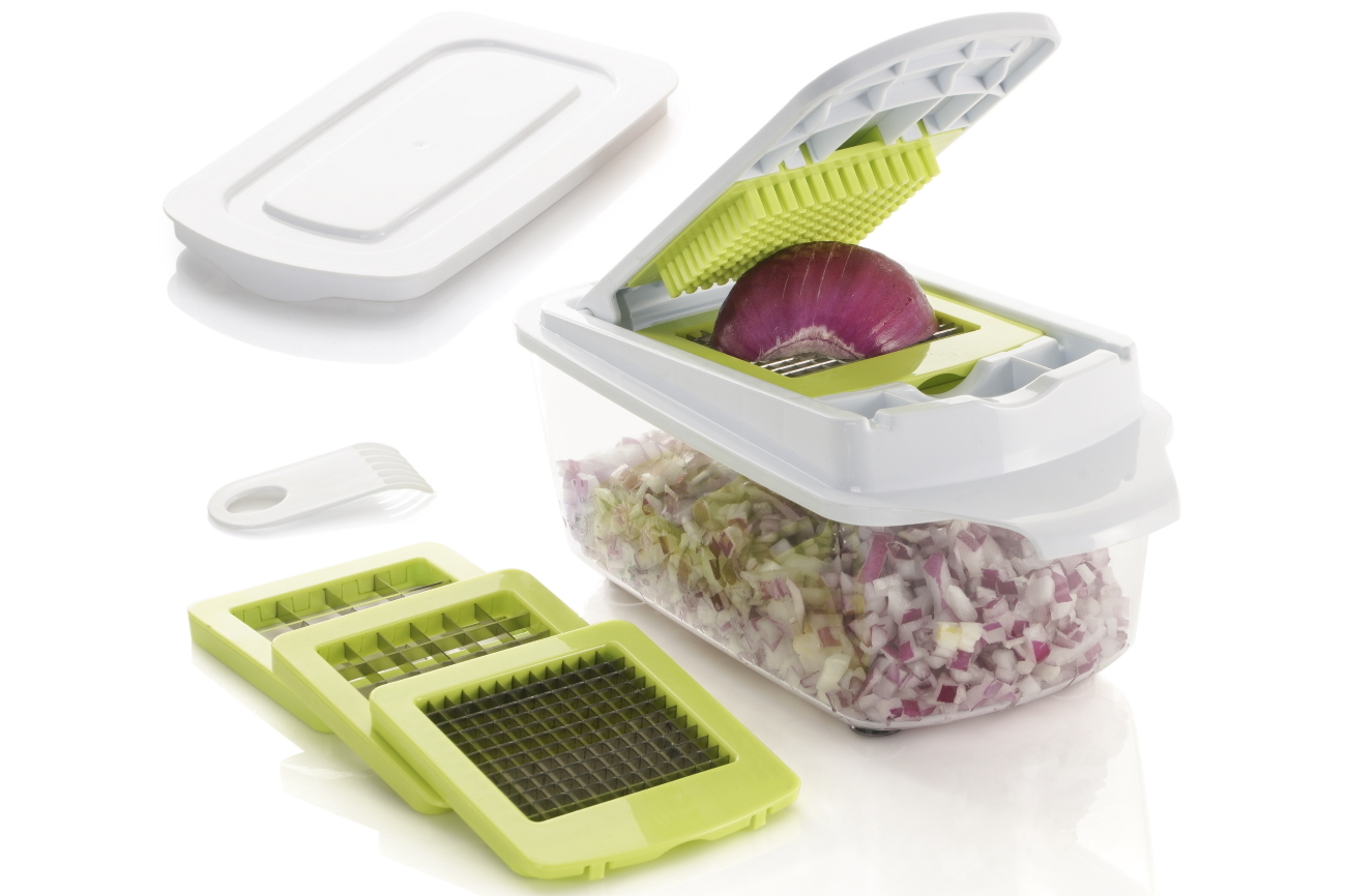 Brieftons QuickPush Food Chopper: Vegetable Chopper Dicer Slicer, Onion  Chopper Vegetable Cutter, 3 Extra-Large Blades with 200% More Cutting Area  to