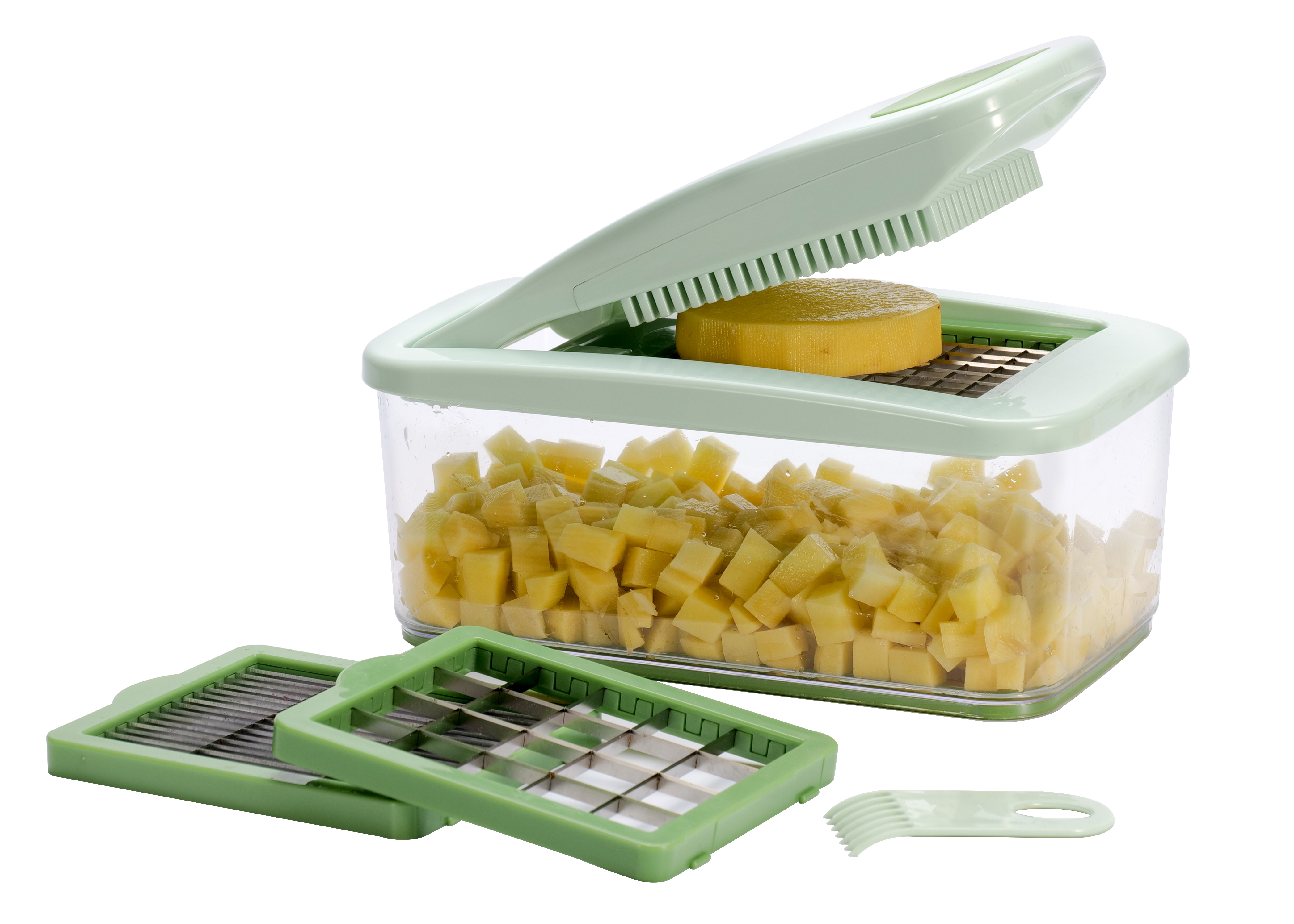 Brieftons QuickPush Food Chopper: Vegetable Chopper Dicer Slicer, Onion  Chopper Vegetable Cutter, 3 Extra-Large Blades with 200% More Cutting Area  to